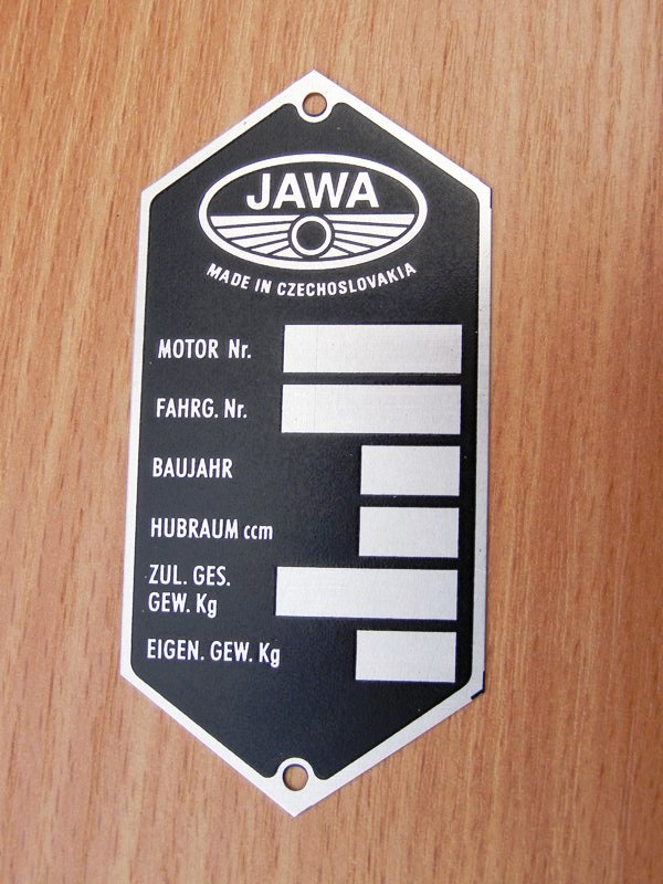 Výrobní typový štítek Jawa Panelka - NJ
