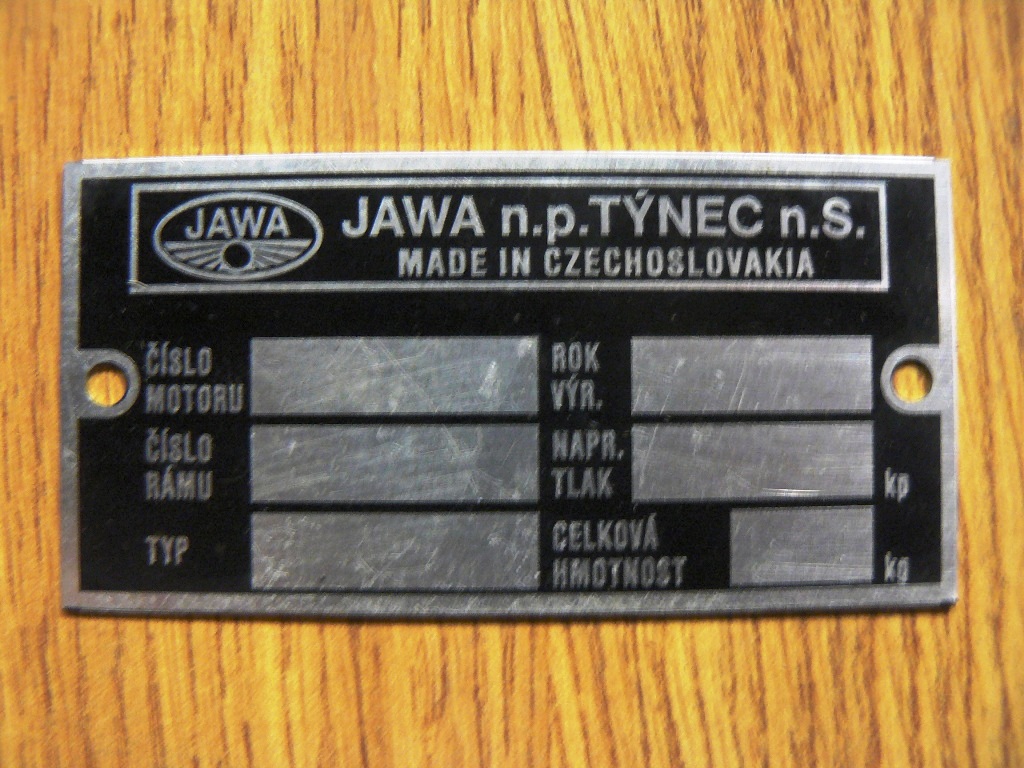 Výrobní typový štítek Jawa 350/634