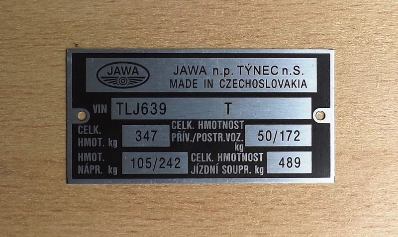 Výrobní typový štítek Jawa 350/639