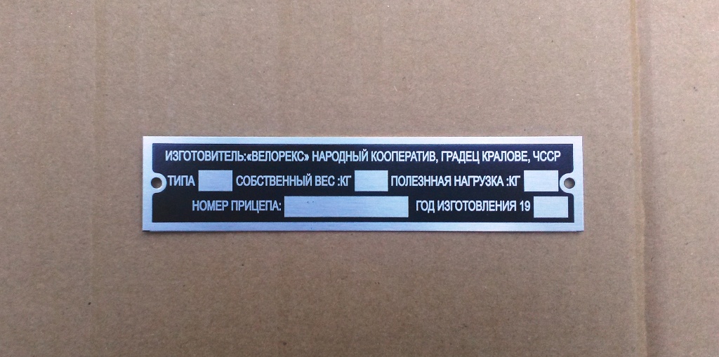 Výrobní typový štítek sidecar Velorex - RUSKY