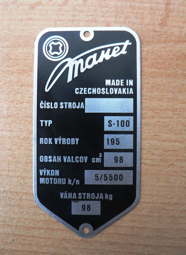 Výrobní typový štítek Tatran Manet 100